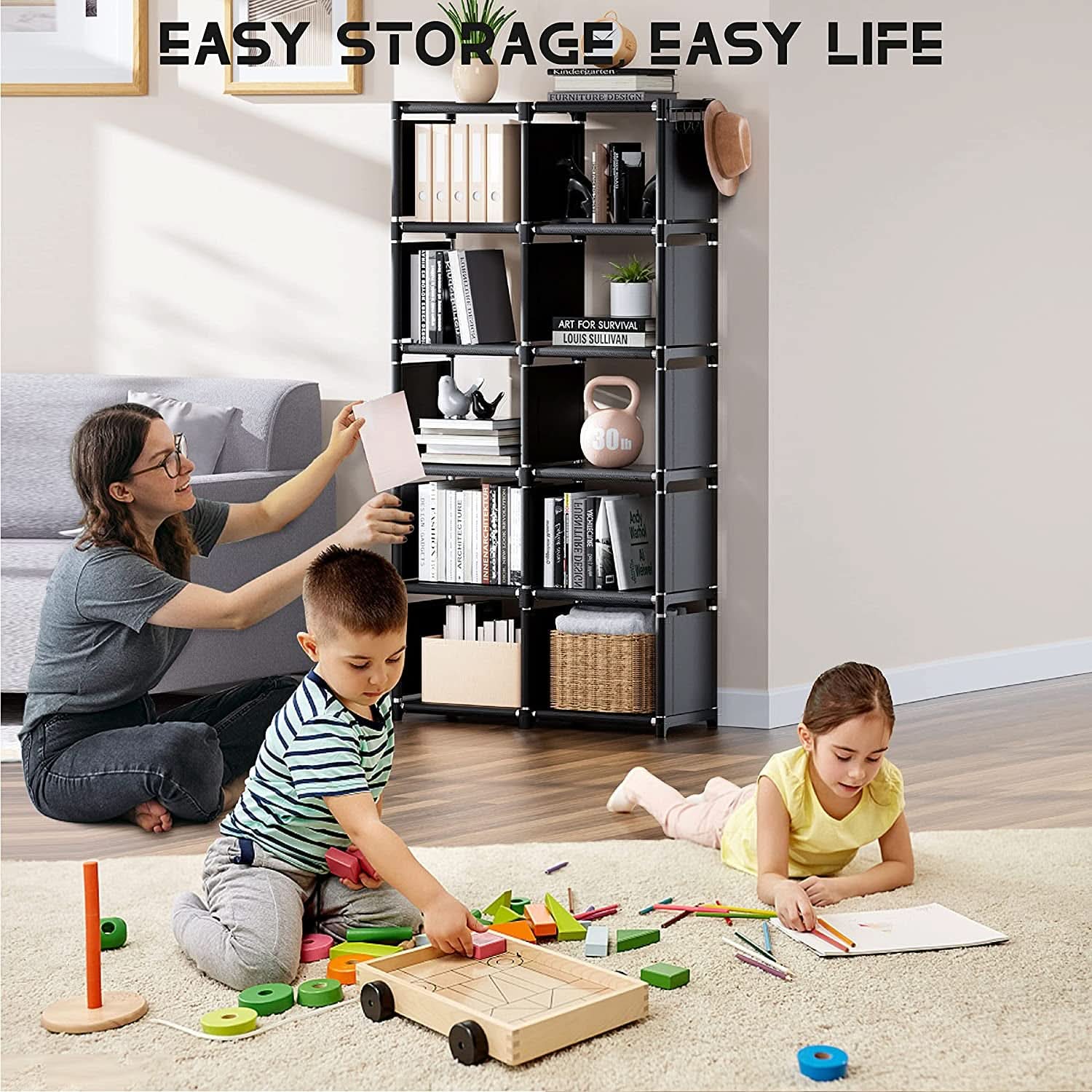 Black Twelve Cube Metal Bookcase System For Home Office