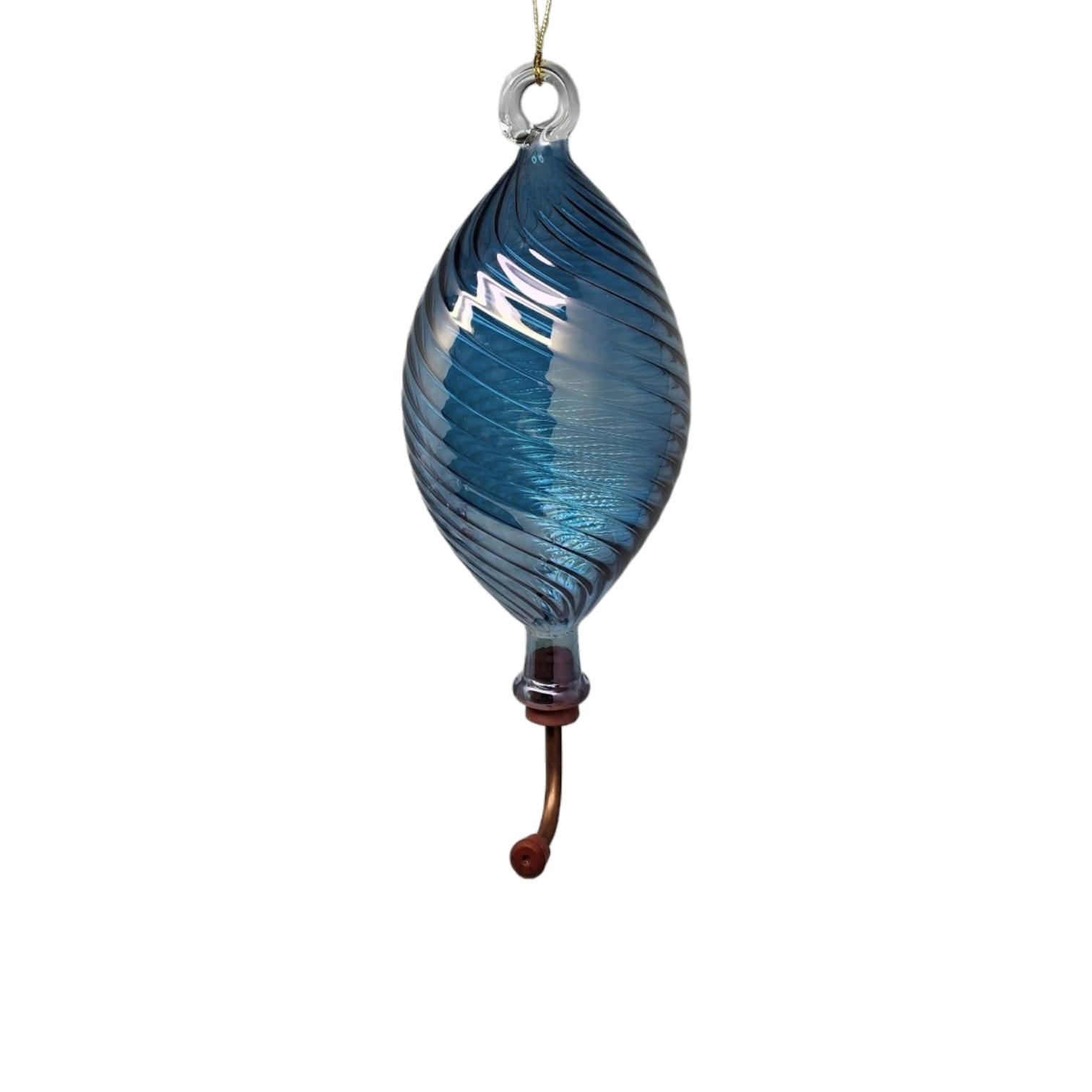 Blown Egyptian Glass Hummingbird Feeder - Blue