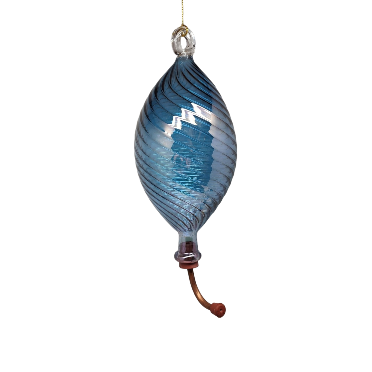 Blown Egyptian Glass Hummingbird Feeder - Blue