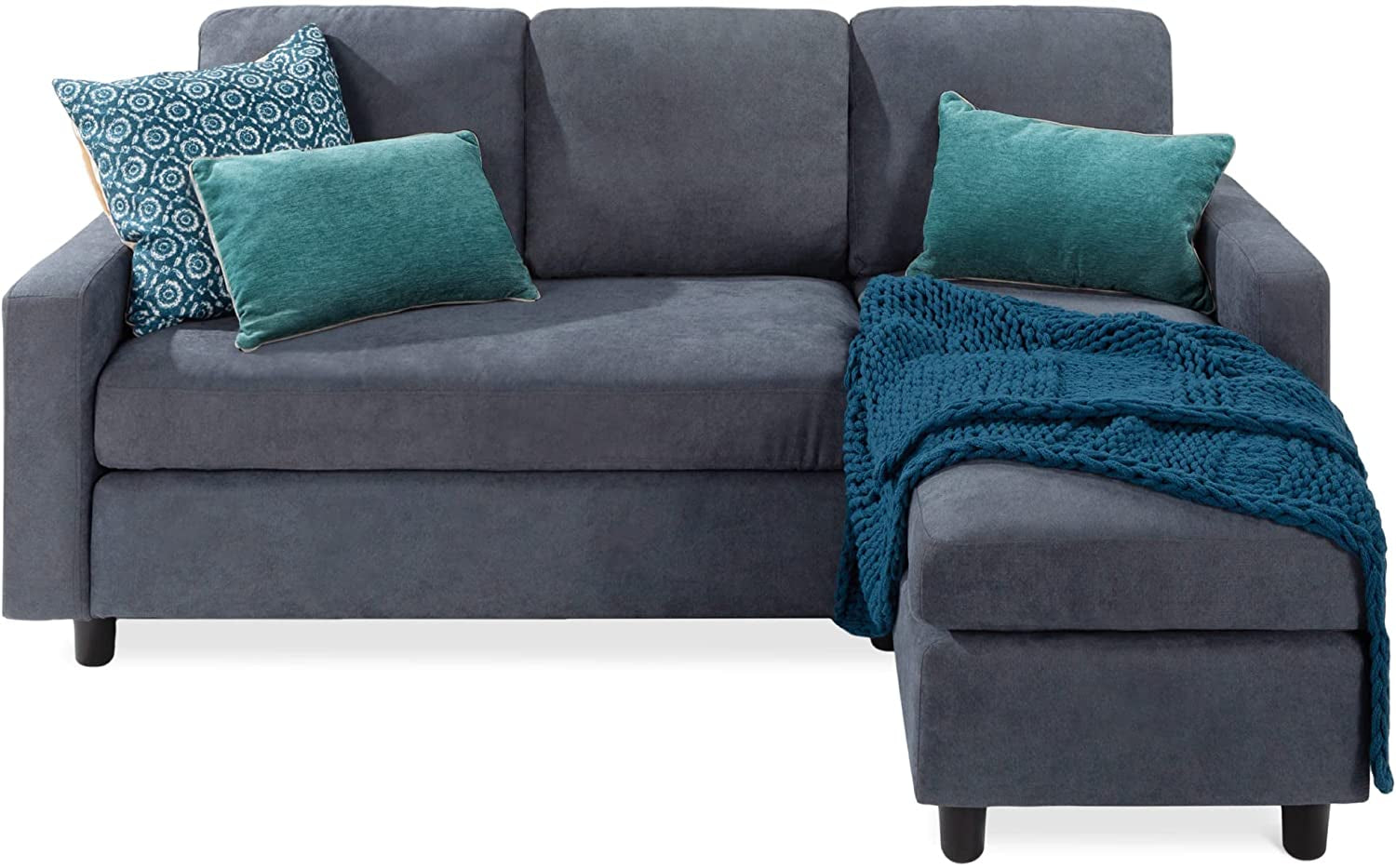 Blue Gray Sectional Sofa With Chaise Lounge For Living Room
