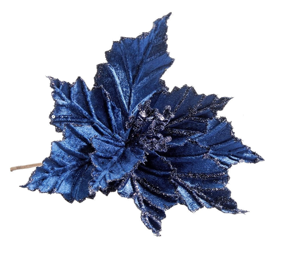 Blue Poinsettia Floral Pick
