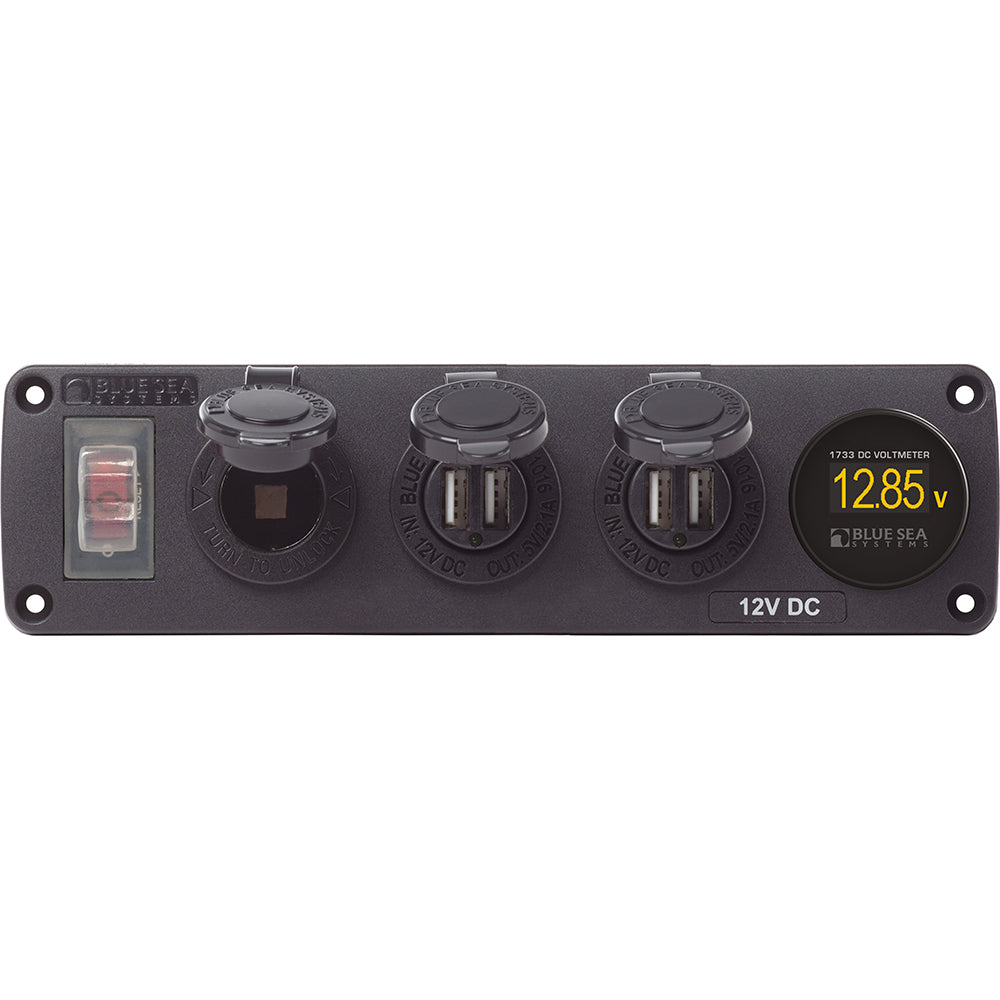 Blue Sea 4368 Water Resistant USB Accessory Panel - 12V Socket, 2x 2.1A Dual USB Chargers,