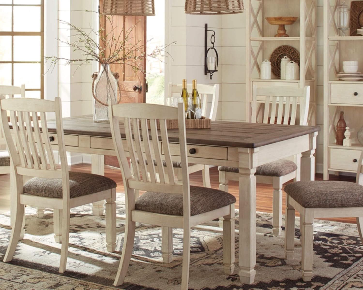 Bolanburg Farmhouse Dining Table Drawers Whitewash Seats 6