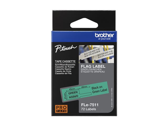 Brother FLe Label - 53/64 Width x 1 49/64 Length - Thermal Transfer - Green - 72 Total Lab