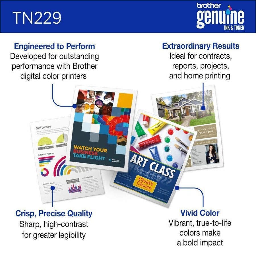 Brother Genuine TN229C Standard Yield Cyan Toner Cartridge - Laser - Cyan - Standard Yield