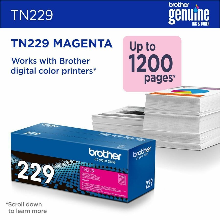 Brother Genuine TN229M Standard Yield Magenta Toner Cartridge - Laser - Magenta - Standard