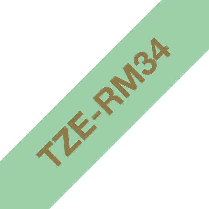 Brother TZe-RM34 Ribbon Tape Cassette - Gold on Mint Green, 12mm Wide