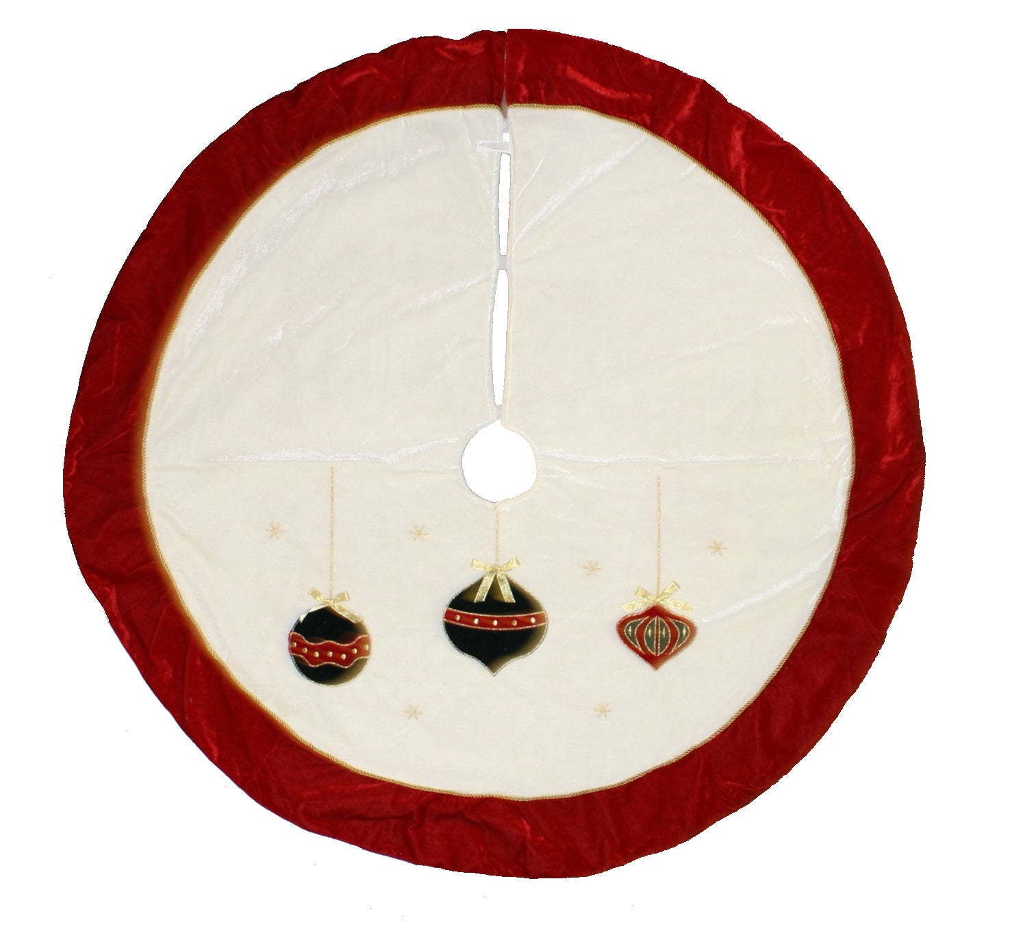 Burgundy and White Embroidered Tree Skirt - 48 Inch