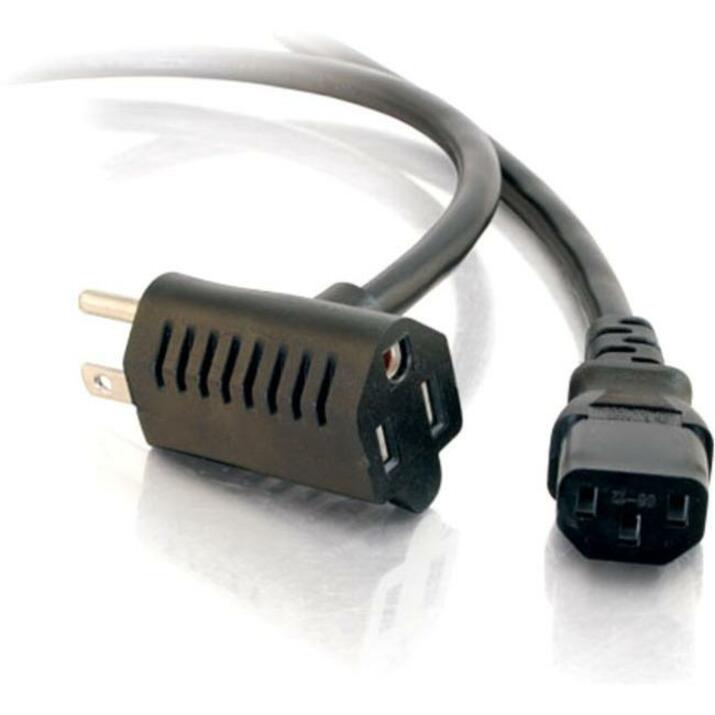 C2G 1.5ft 16 AWG Universal Power Cord With Extra Outlet - 1.5ft