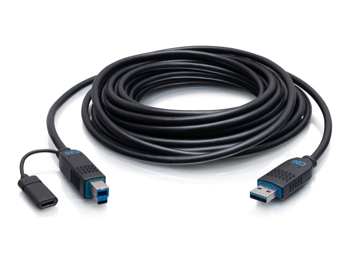 C2G 25ft (7.6m) C2G Performance Series USB-A Male to USB-B Male Active Optical Cable (AOC) - 3.2 Gen 2 (10Gbps) Plenum Rated C2G30085