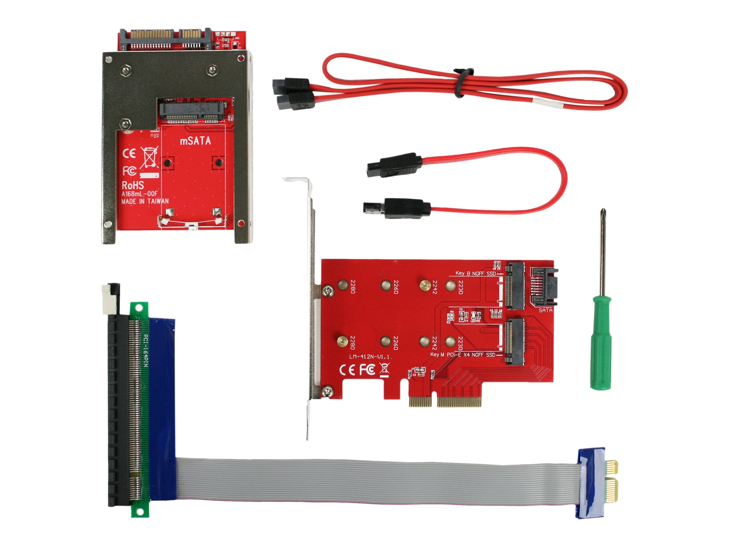 CRU Ditto - PCIe x16 to x1 extension/adapter cable, PCIe host card with 2x M.2 slots and a SATA connector, eSATA-M to SATA-M 30090-0000-0001
