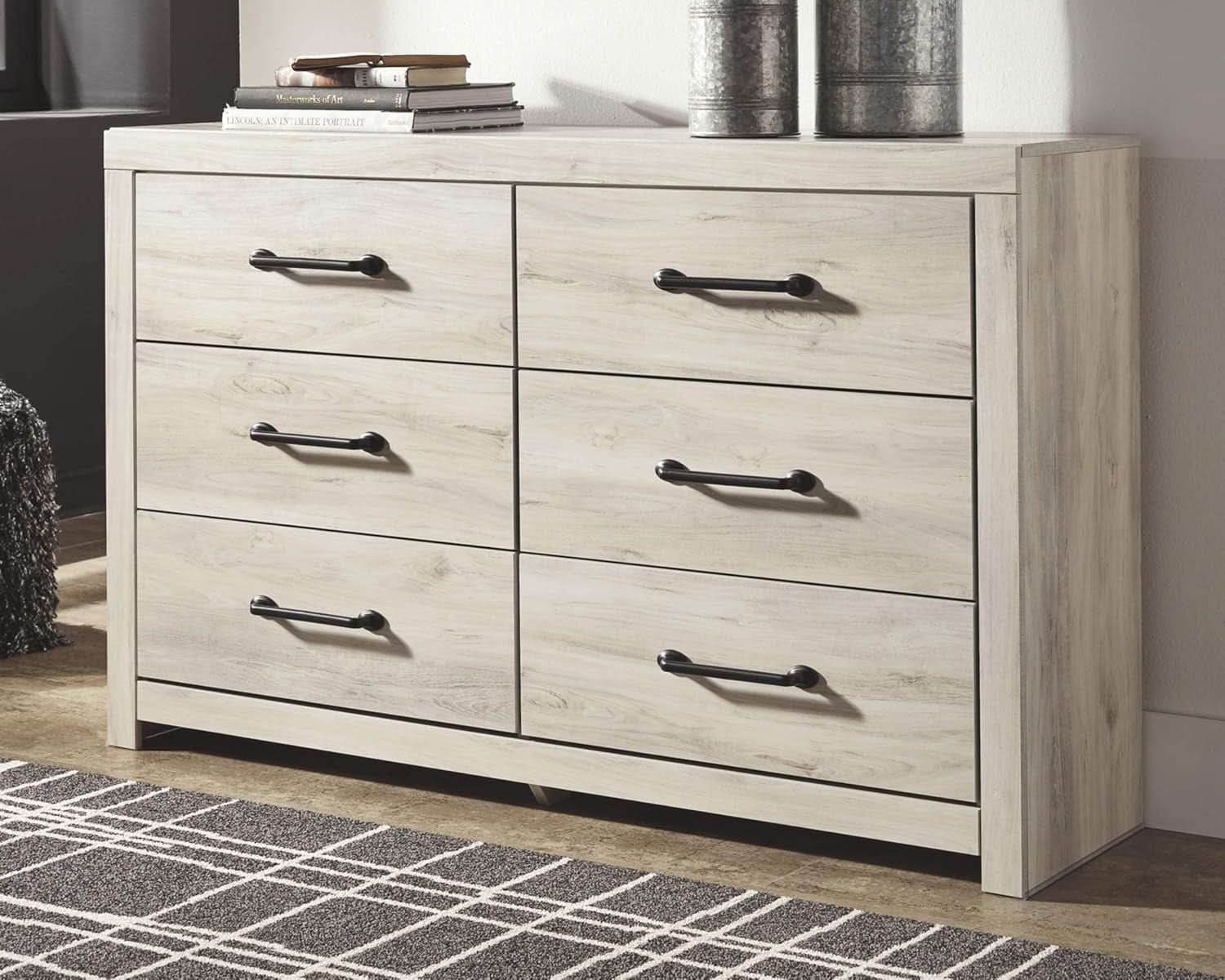 Cambeck Farmhouse Industrial 6 Drawer Dresser Whitewash