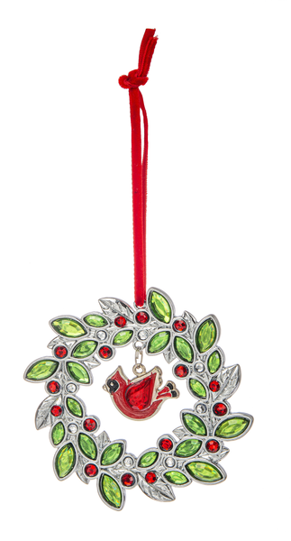 Cardinal Berry Wreath Ornament