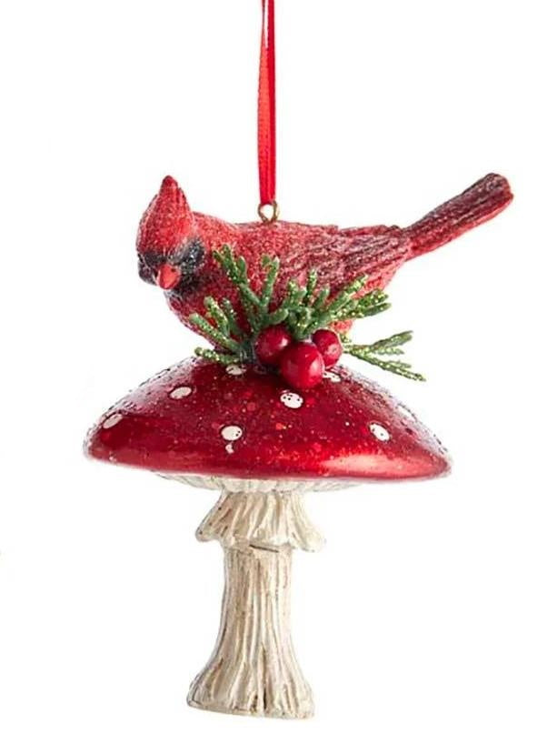 Cardinal On Mushroom Ornament -