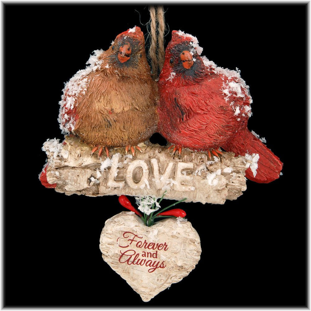 Cardinals On Birch Branch Ornament - Love Forever and Always