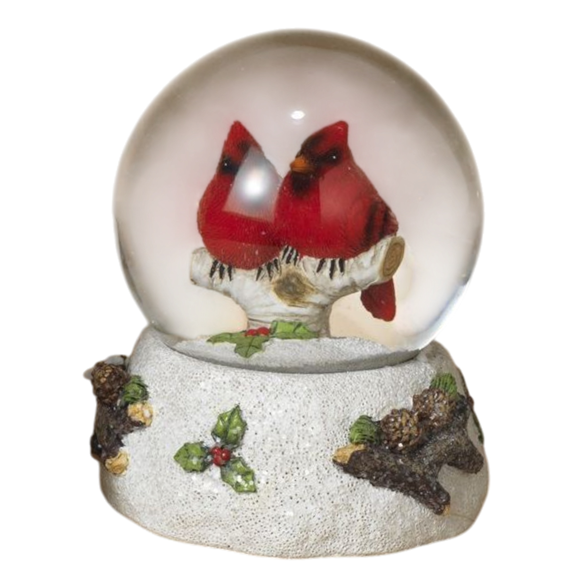 Cardinals on a Branch Water Globe - 5 Inch