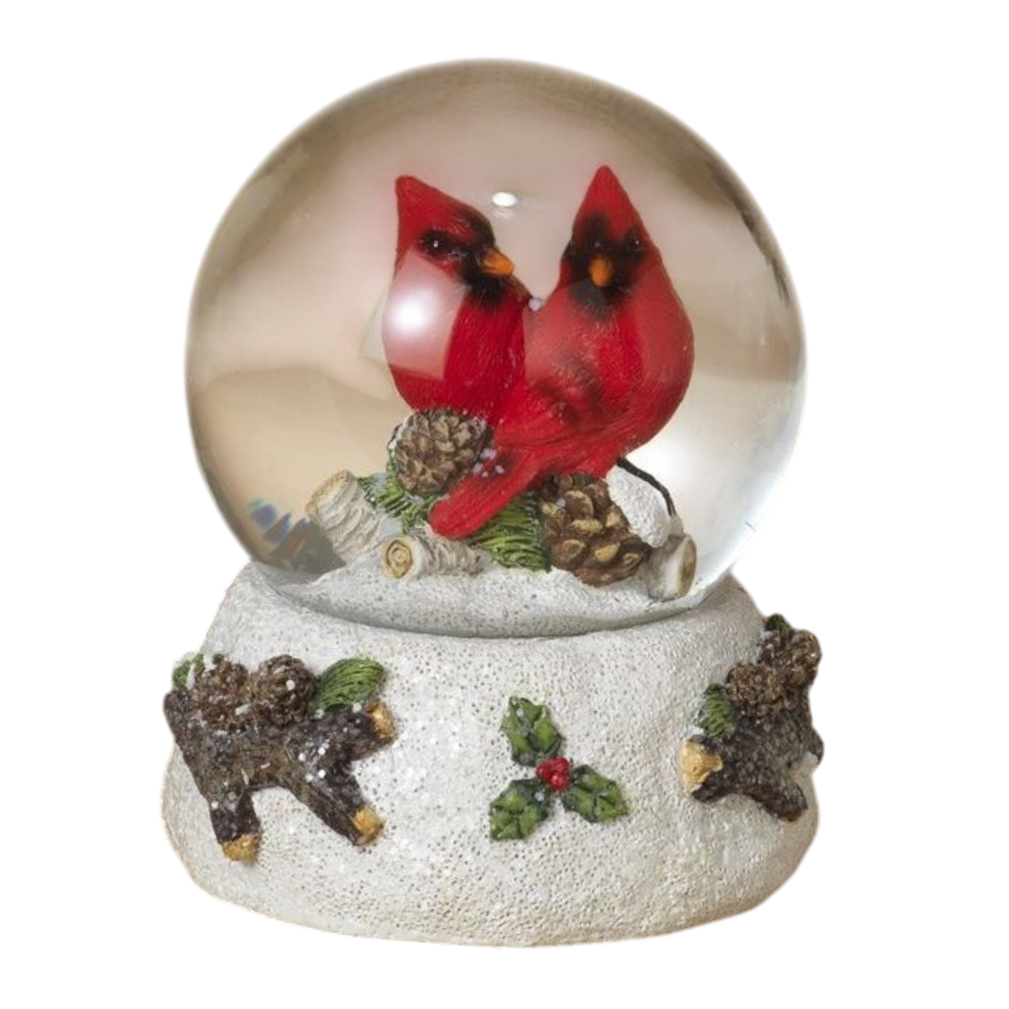 Cardinals on a Pinecone Water Globe - 5 Inch