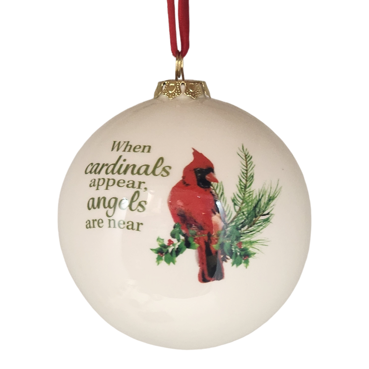 Ceramic Memorial Holiday Cardinal Ornament - When Cardinals appear Angels are near