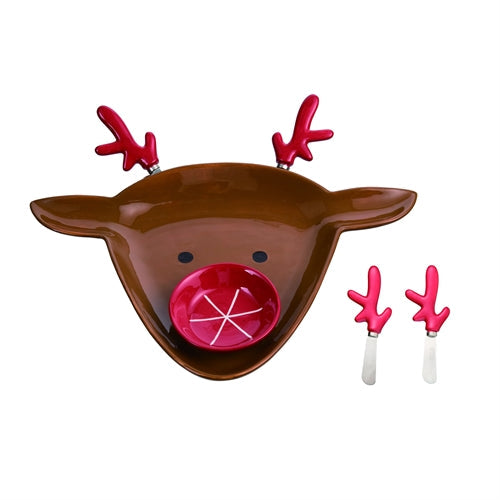 Ceramic Reindeer Chip and Dip with Spreaders