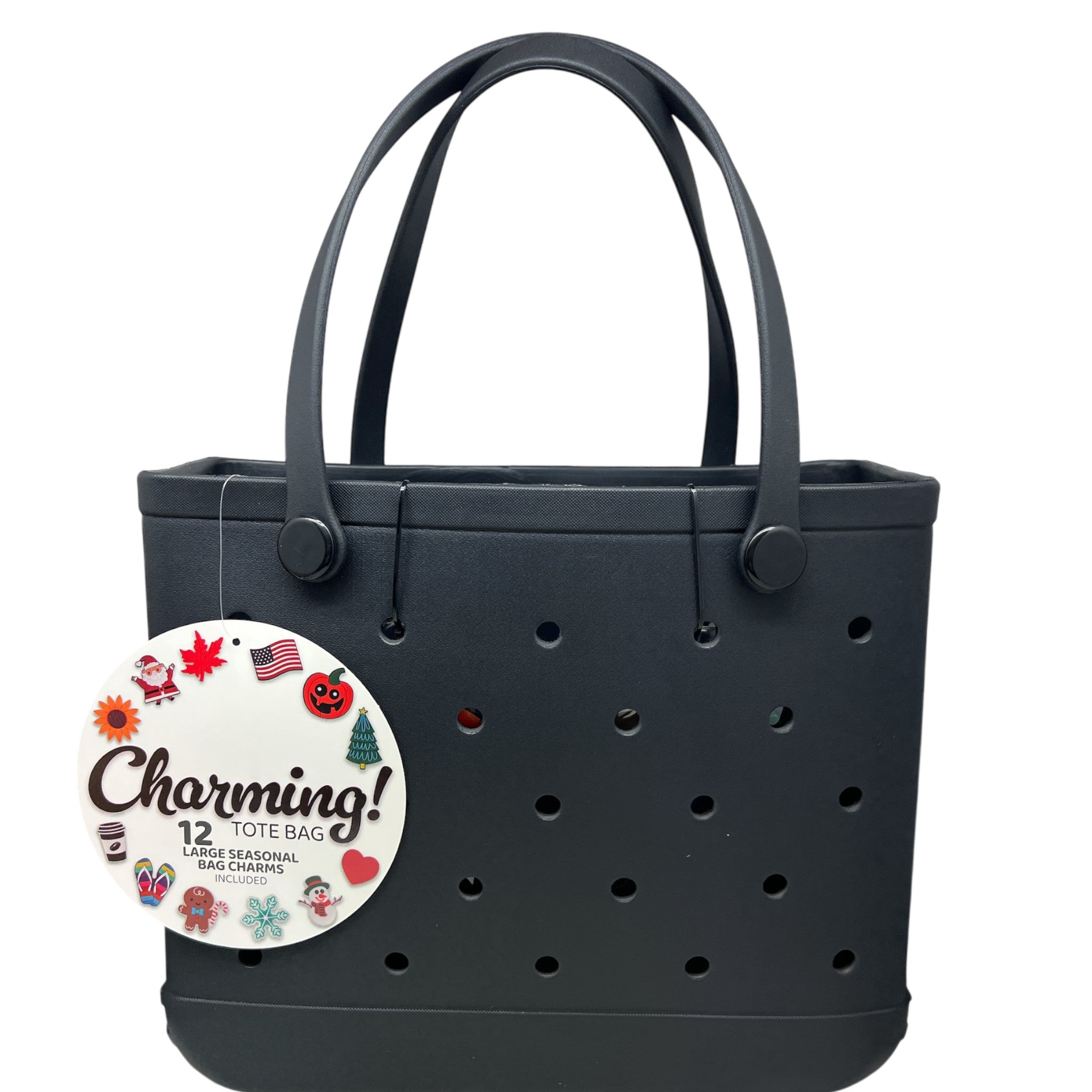 Charming Tote Bag With 12 Removable Charms - Black