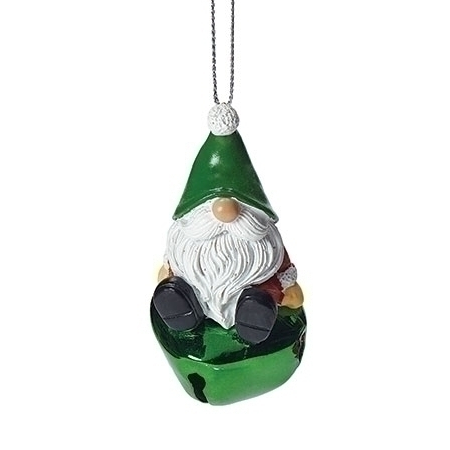 Cheerful Gnome on Bell Ornament -