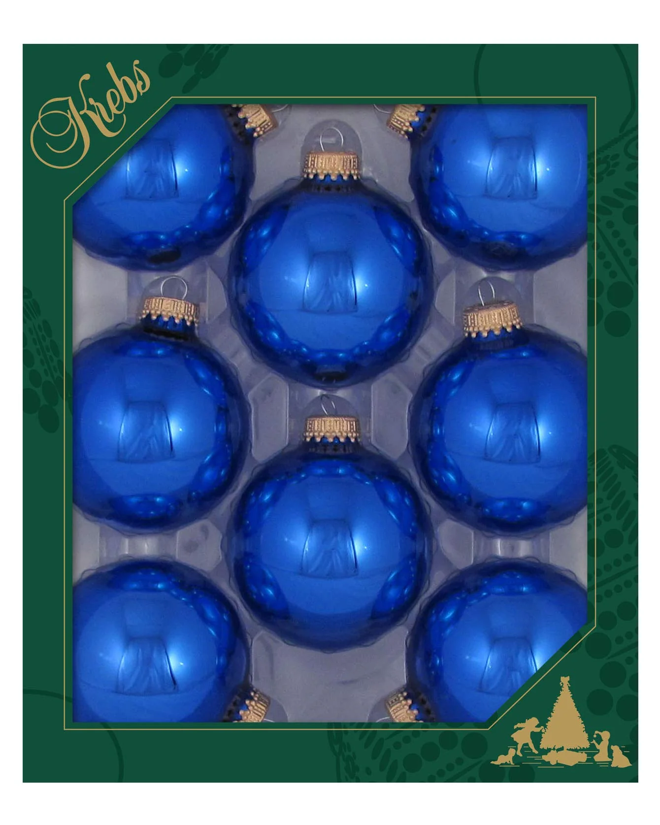 Christmas By Krebbs 2 5/8 Glass Balls - Gold Caps - Victoria Blue 8 Pack