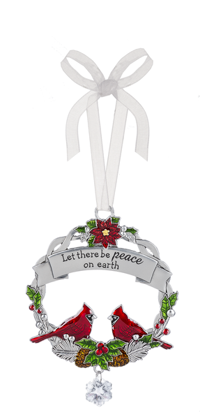 Christmas Cardinal Ornament - Let there by Peace on Earth