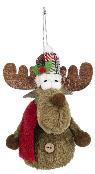 Christmas Moose Plush Ornament Red Scarf