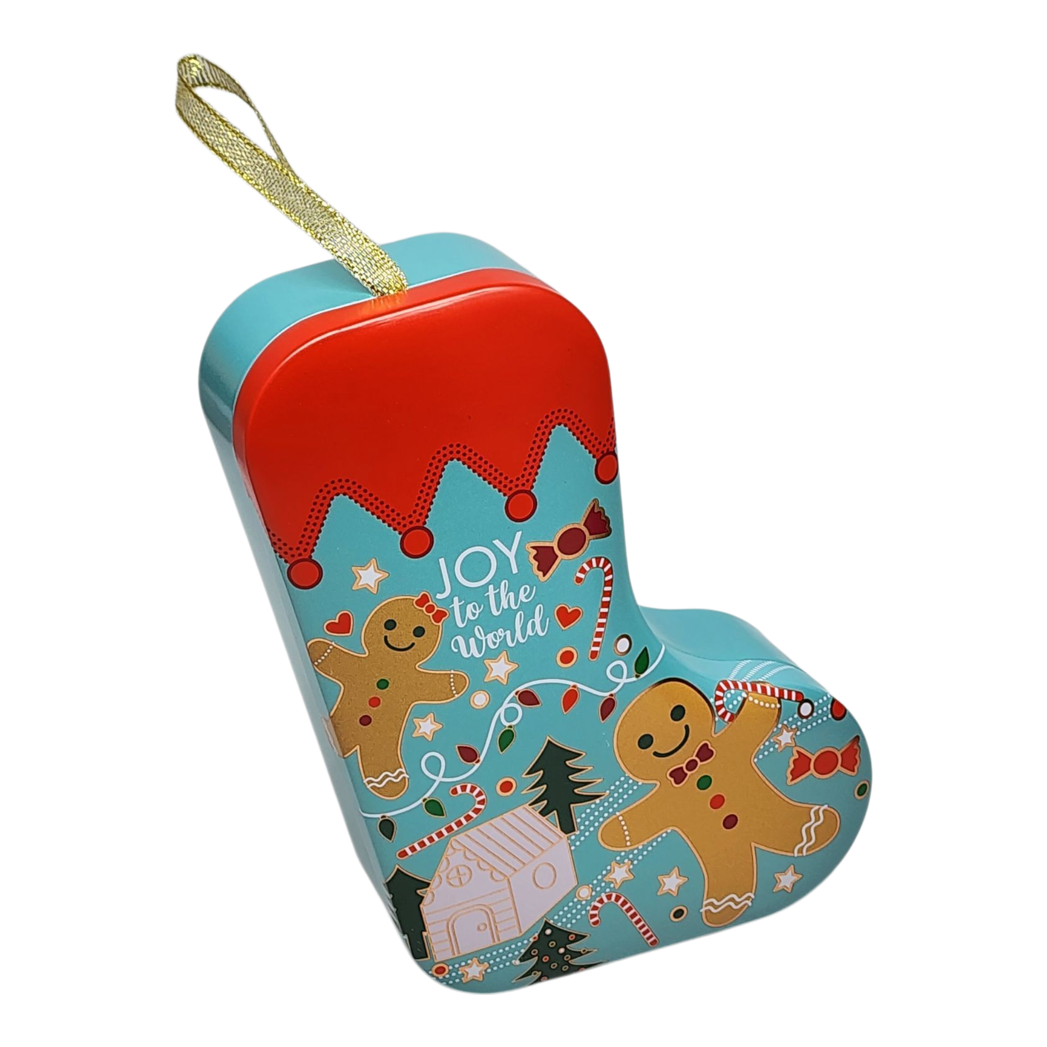 Christmas Stocking Cookie Tin Ornament - Joy to the World