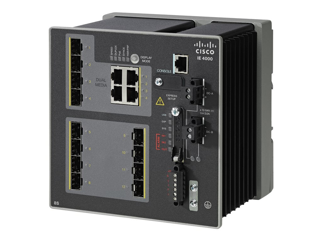 Cisco Industrial Ethernet 4000 Series - Switch - managed - 8 x SFP + 4 x combo Gigabit SFP - DIN rail mountable - DC