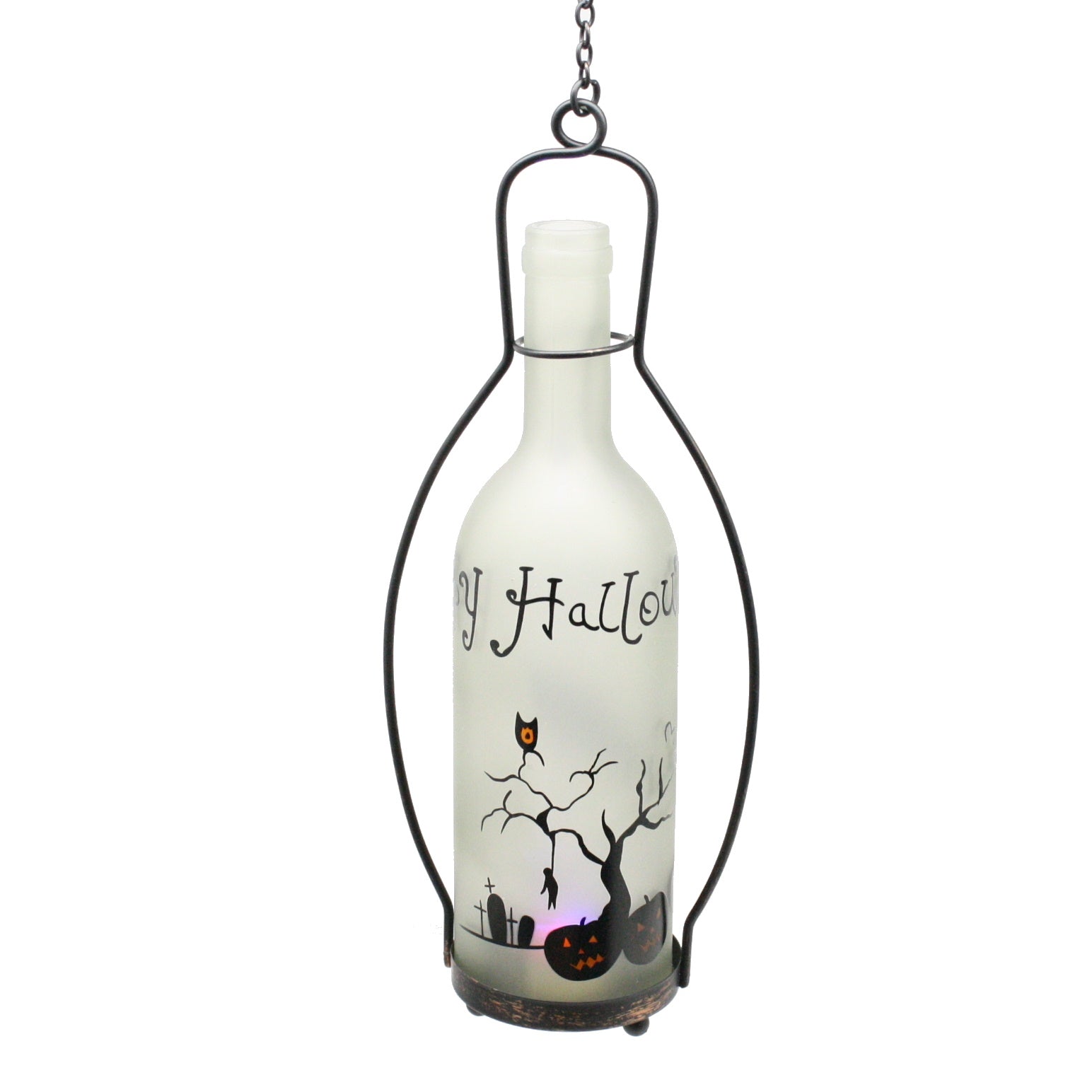 Color Changing Lighted Frosted Glass Halloween Bottle - Graveyard