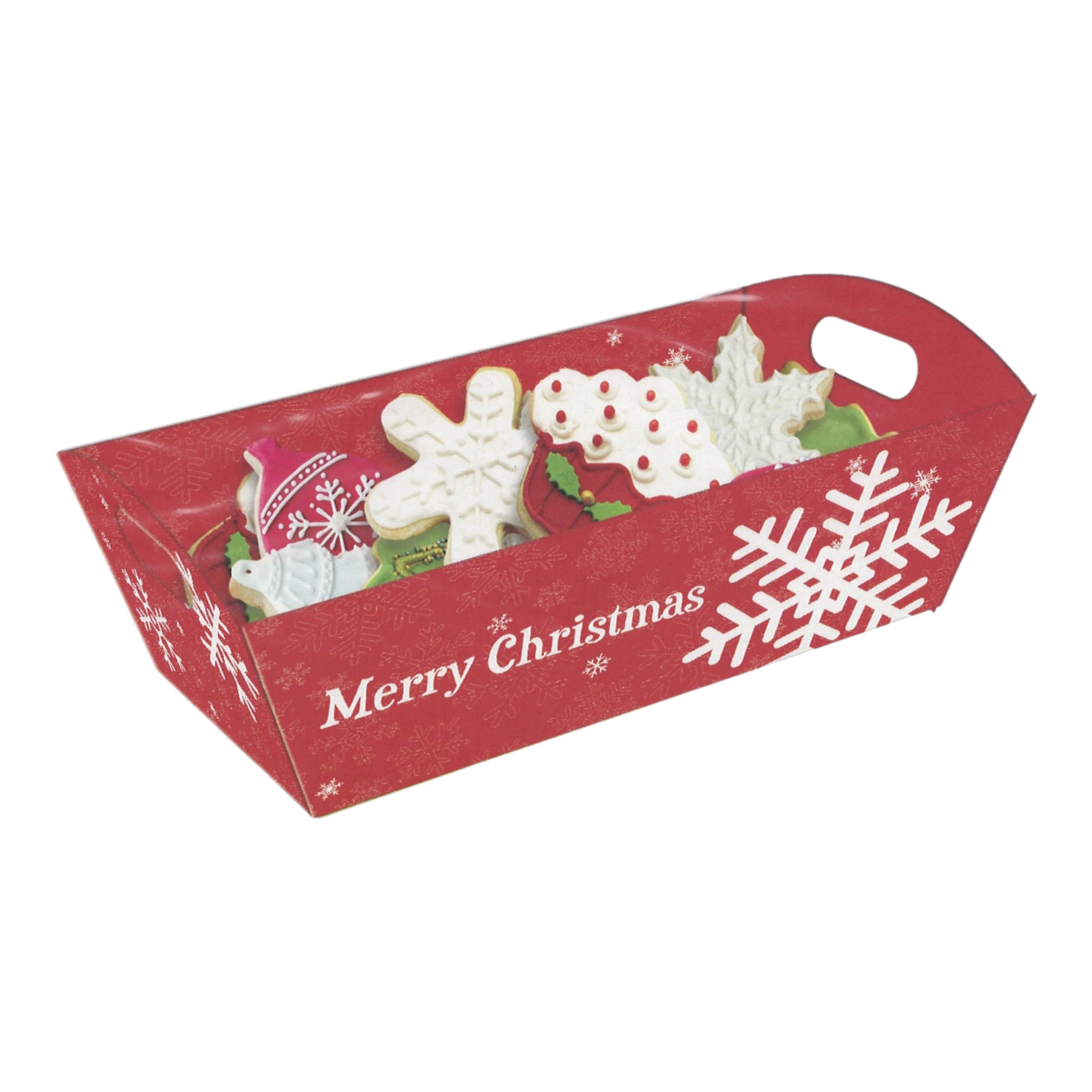 Cookie Tray With Cello Wrap - Snowflakes on Red