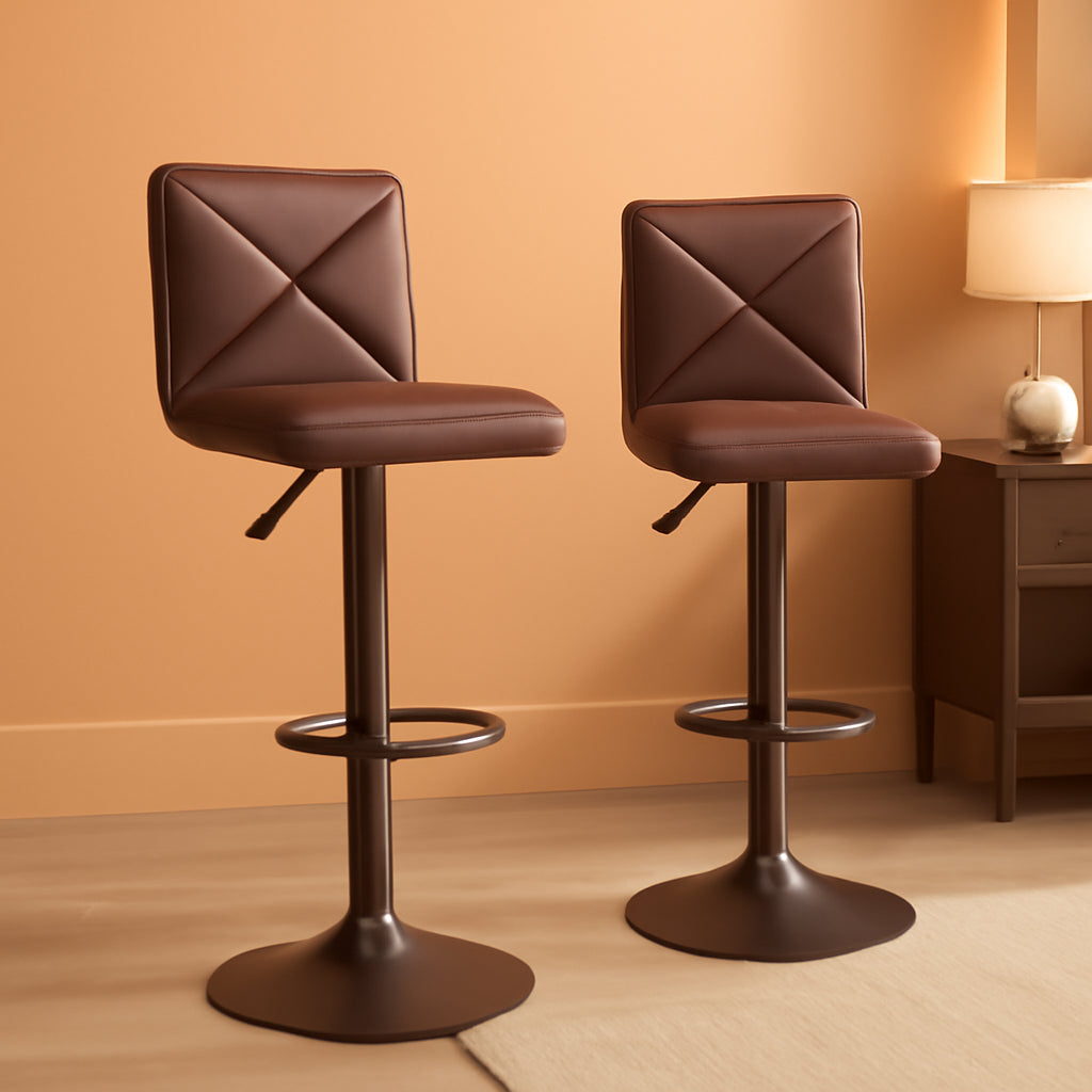 Counter Height Bar Stools Set Of 2 PU Leather Adjustable Swivel