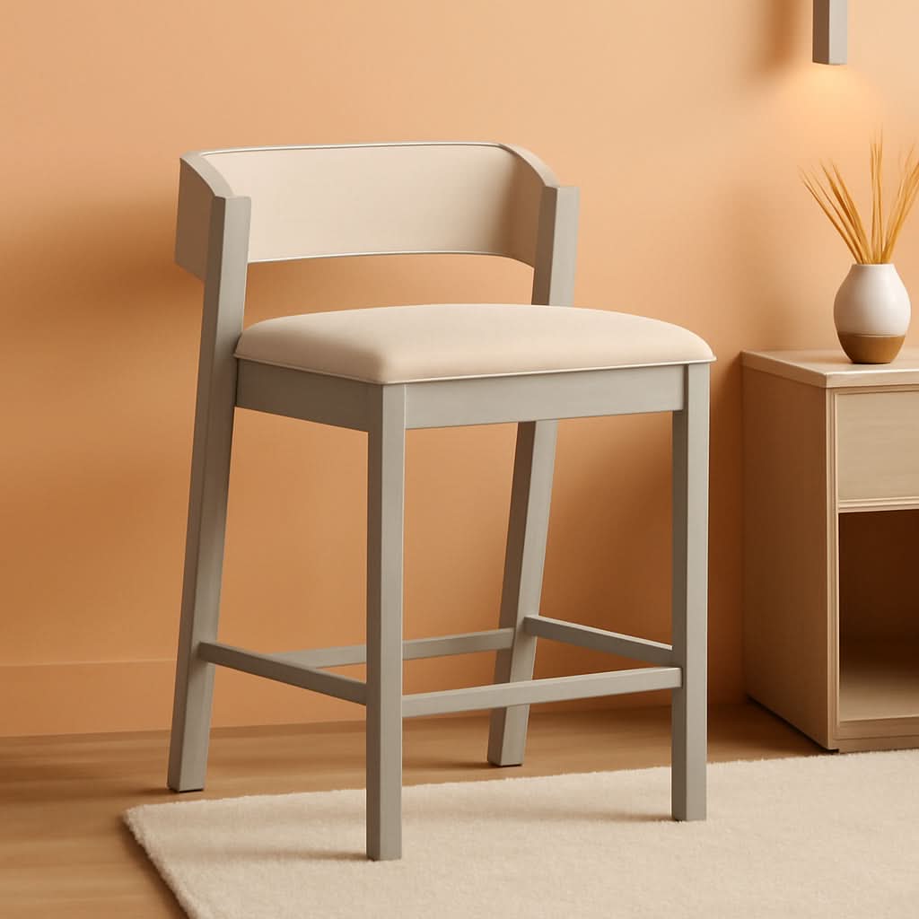 Counter Height Wood Stool Distressed Gray Upholstered Seat