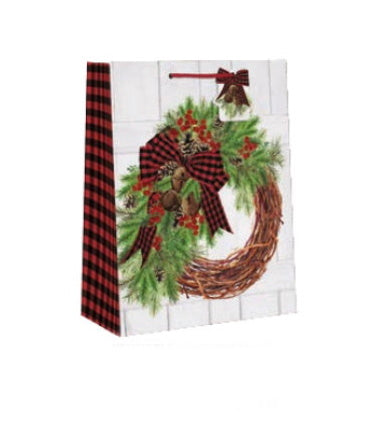 Country Christmas Gift Bag - Cub - Rustic Wreath