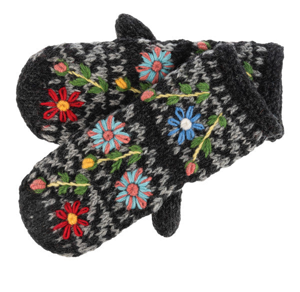 Cozy Embroidered Wool Mitten -
