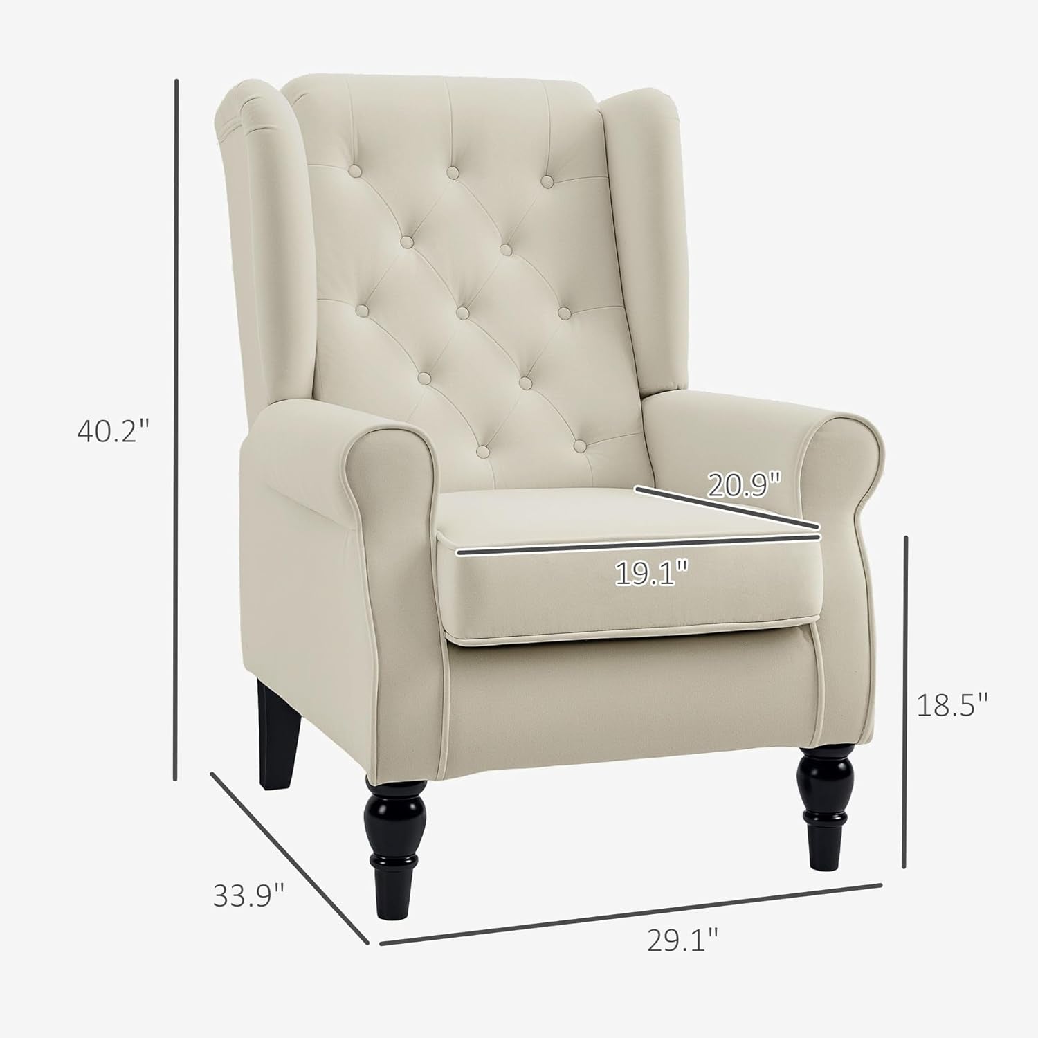 Cream White Wingback Accent Chair With Diamond Tufting