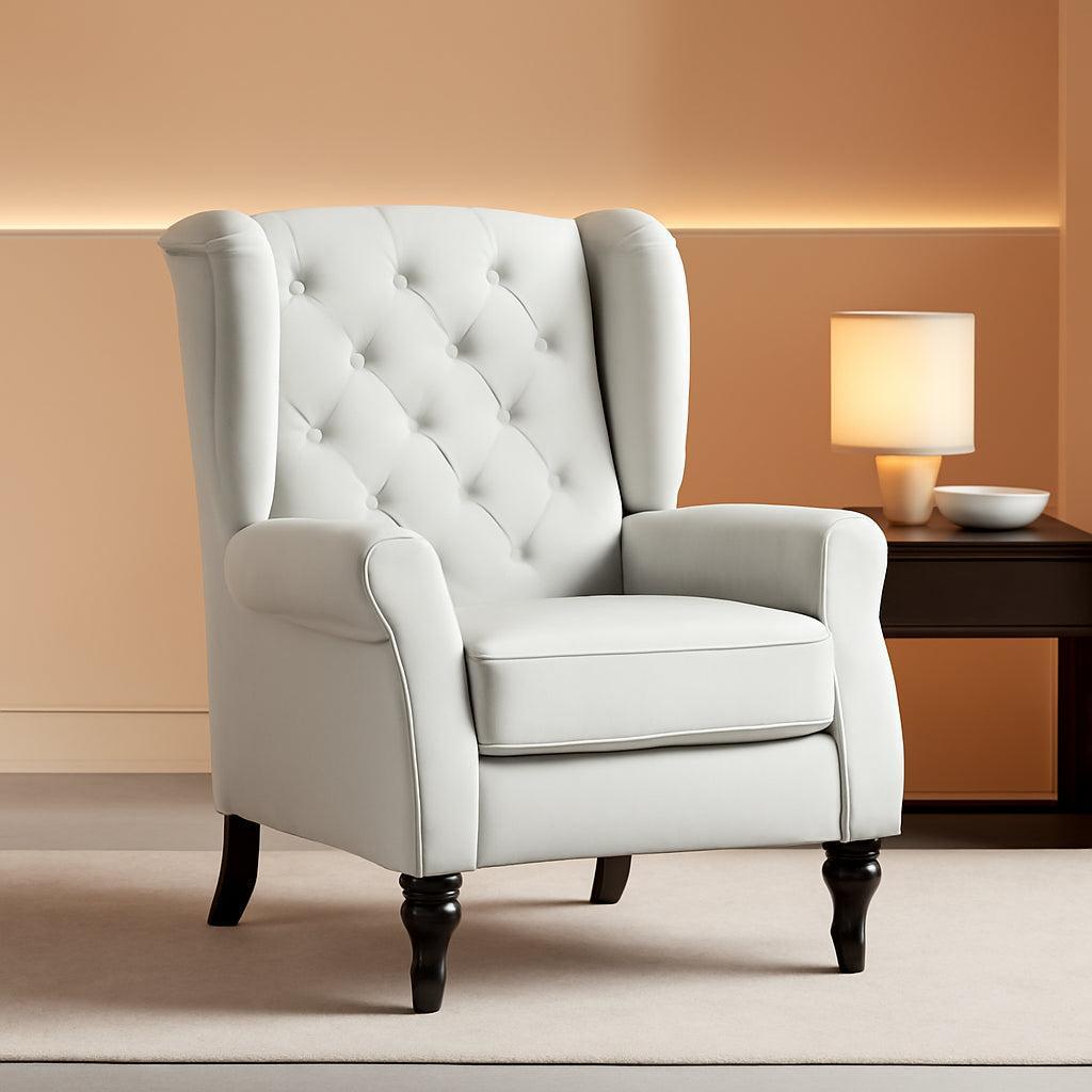 Cream White Wingback Accent Chair With Diamond Tufting