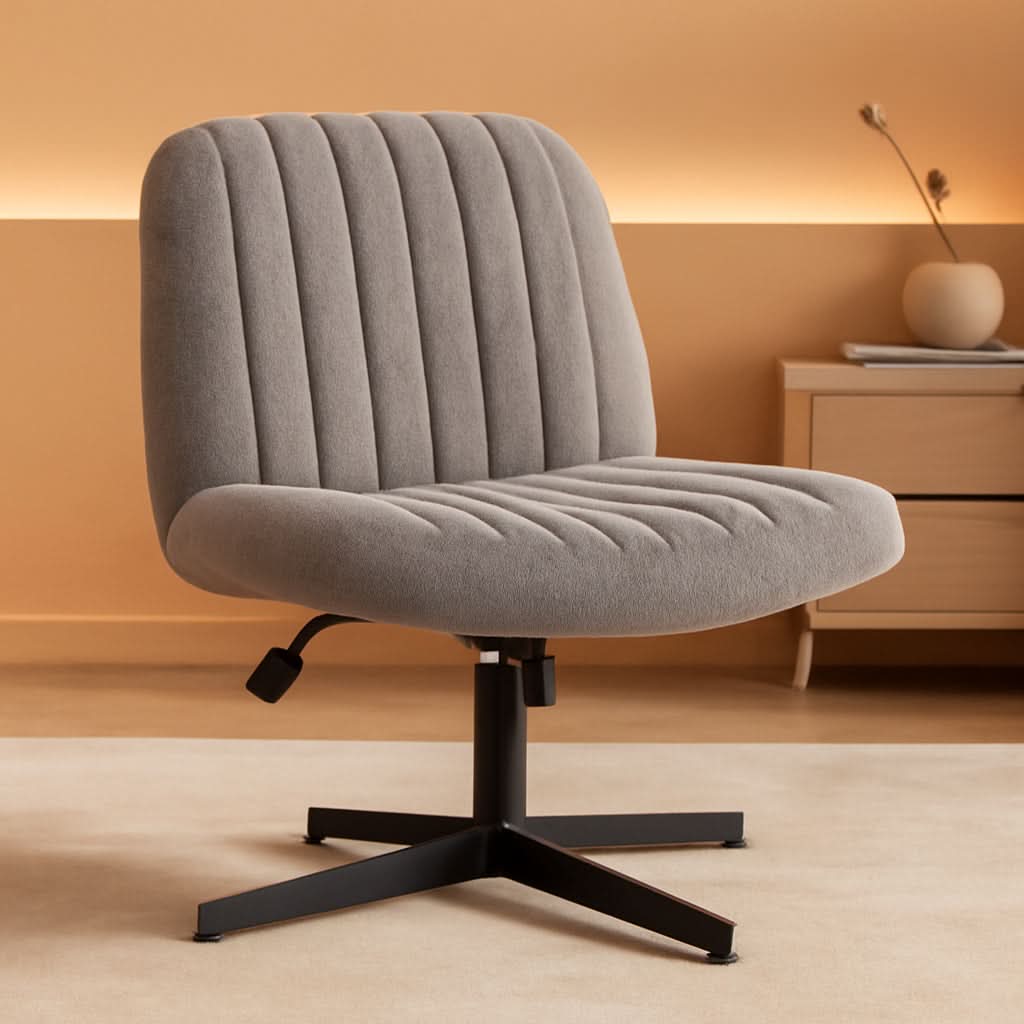 Cross Legged Armless Office Chair With Adjustable Height Fabric Swivel Chair