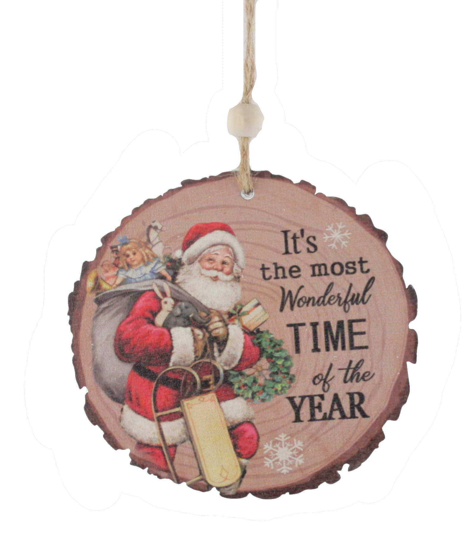 Cut Log Wood Ornament - Most Wonderful Time Of The Year