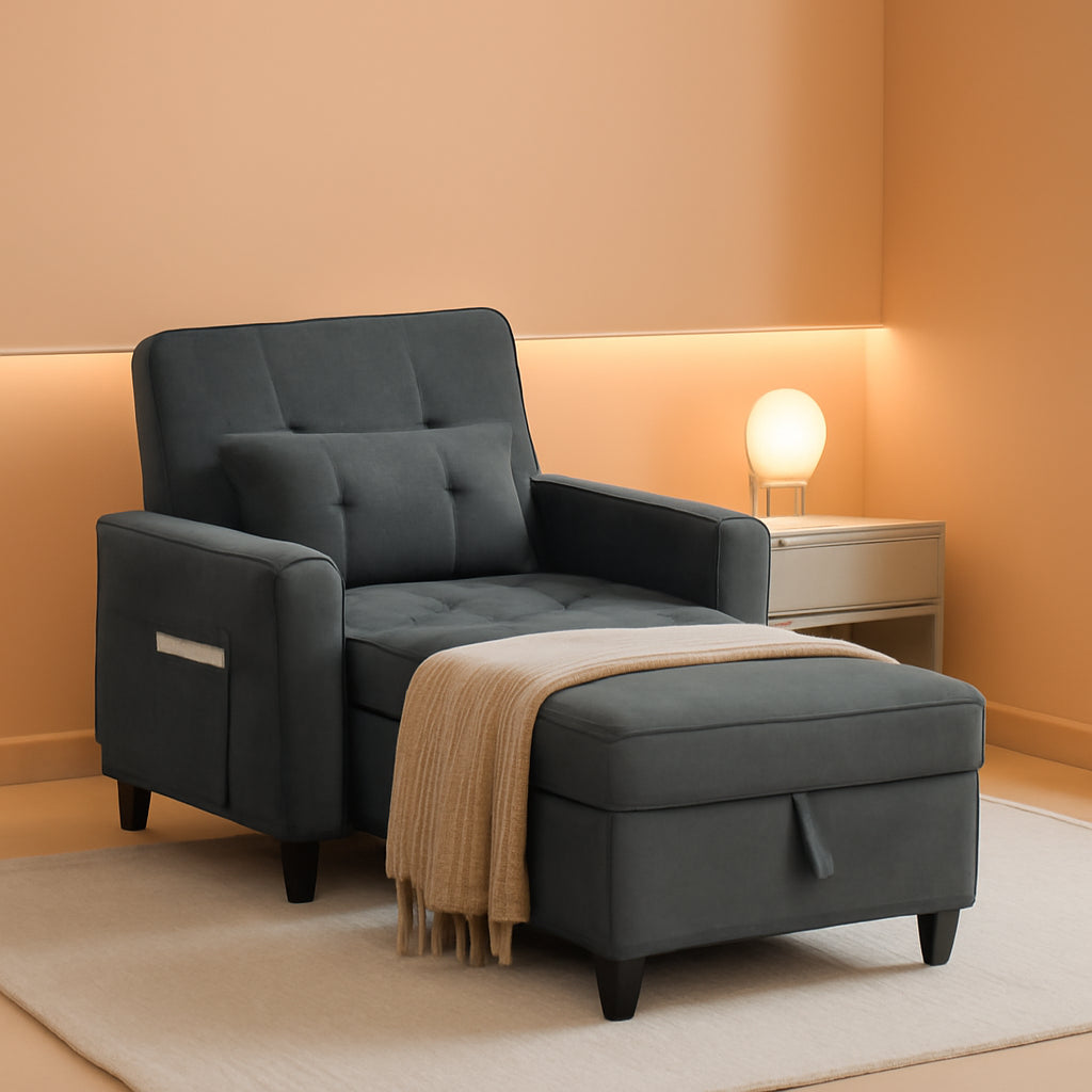 Dark Gray ThreeInOne Sofa Bed Chair Recliner With USB Ports