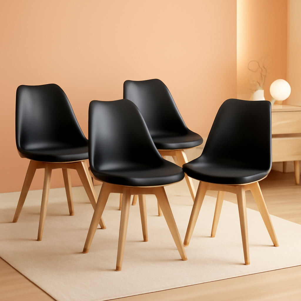 Dining Chairs 4 Pack PU Leather Upholstered Black Wood Legs