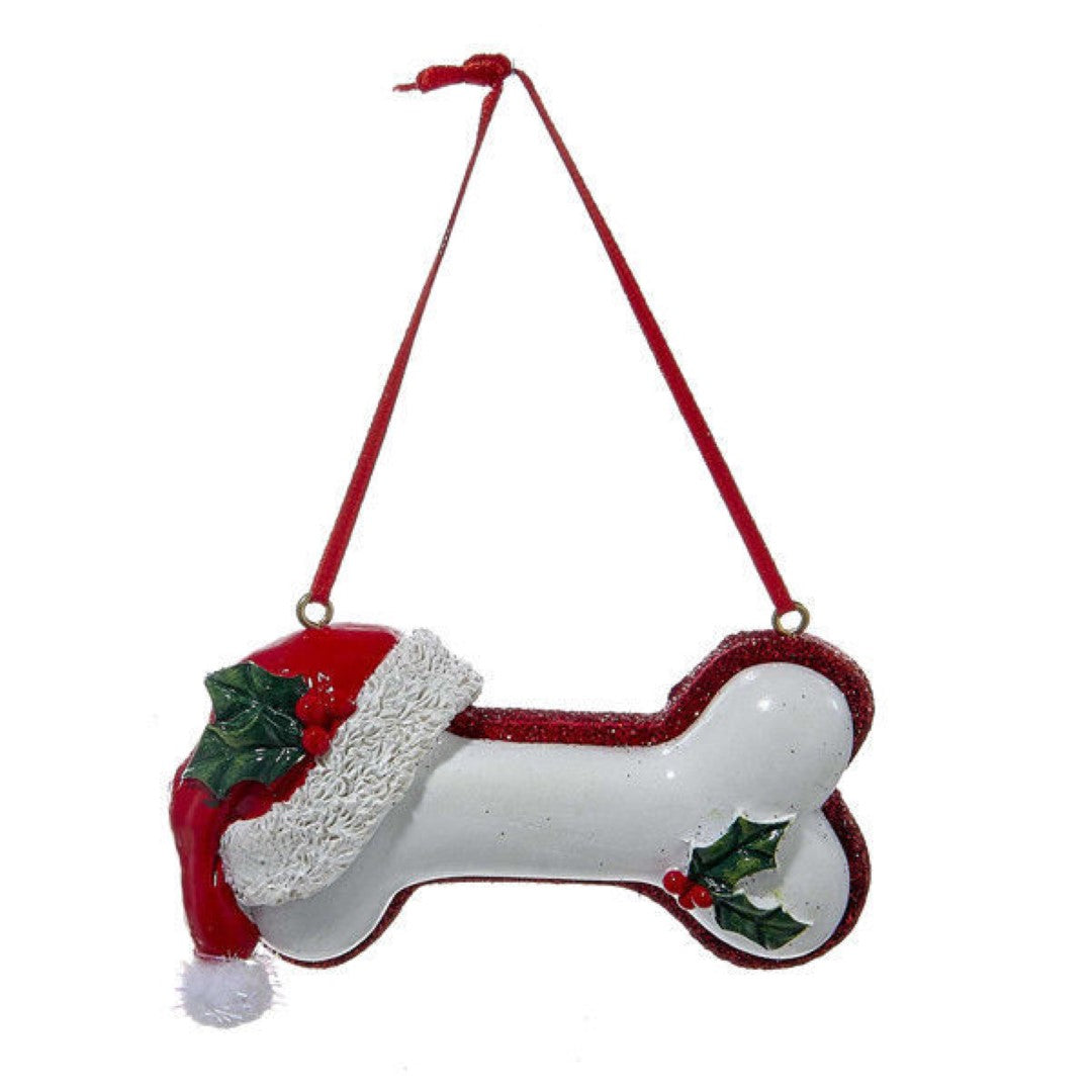 Dog Bone Ornaments - Santa Hat