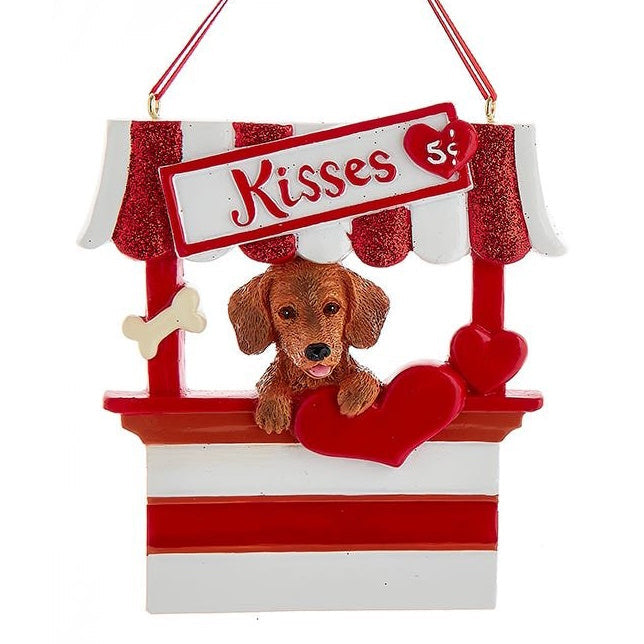 Dog Kisses - Kissing Booth Ornament - Brown Dachshund
