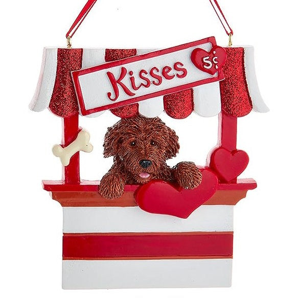 Dog Kisses - Kissing Booth Ornament - Brown Goldendoodle