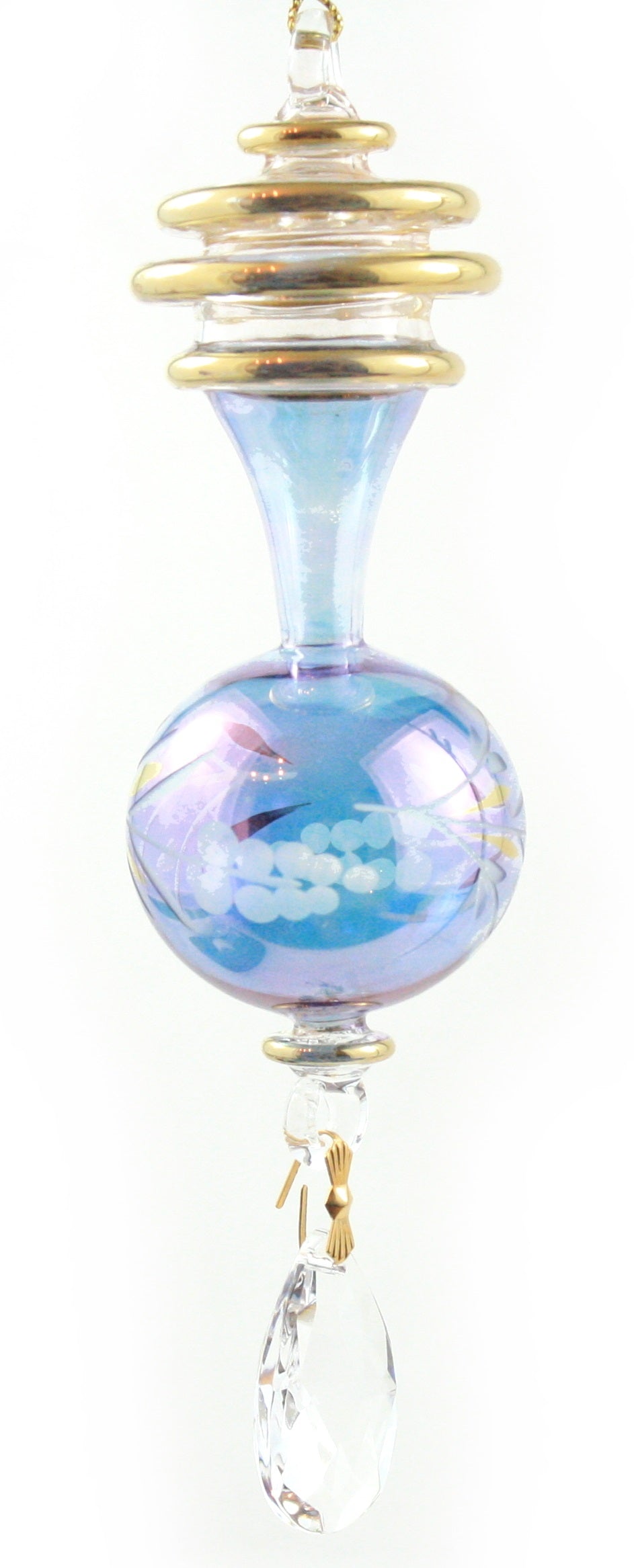 Egyptian Glass Dangle Ornament with 4 Gold Rings - Blue