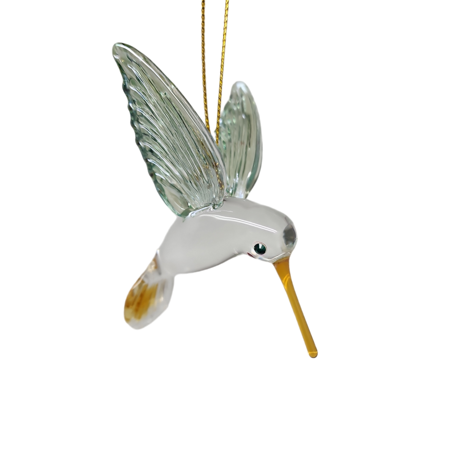 Egyptian Glass Hummingbird Ornament - Green with Yellow Beak