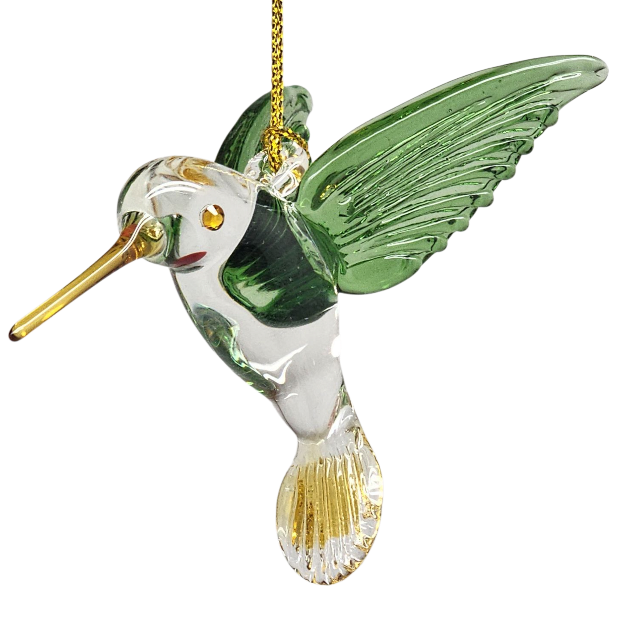 Egyptian Glass Hummingbird Ornament - Green with Yellow Beak