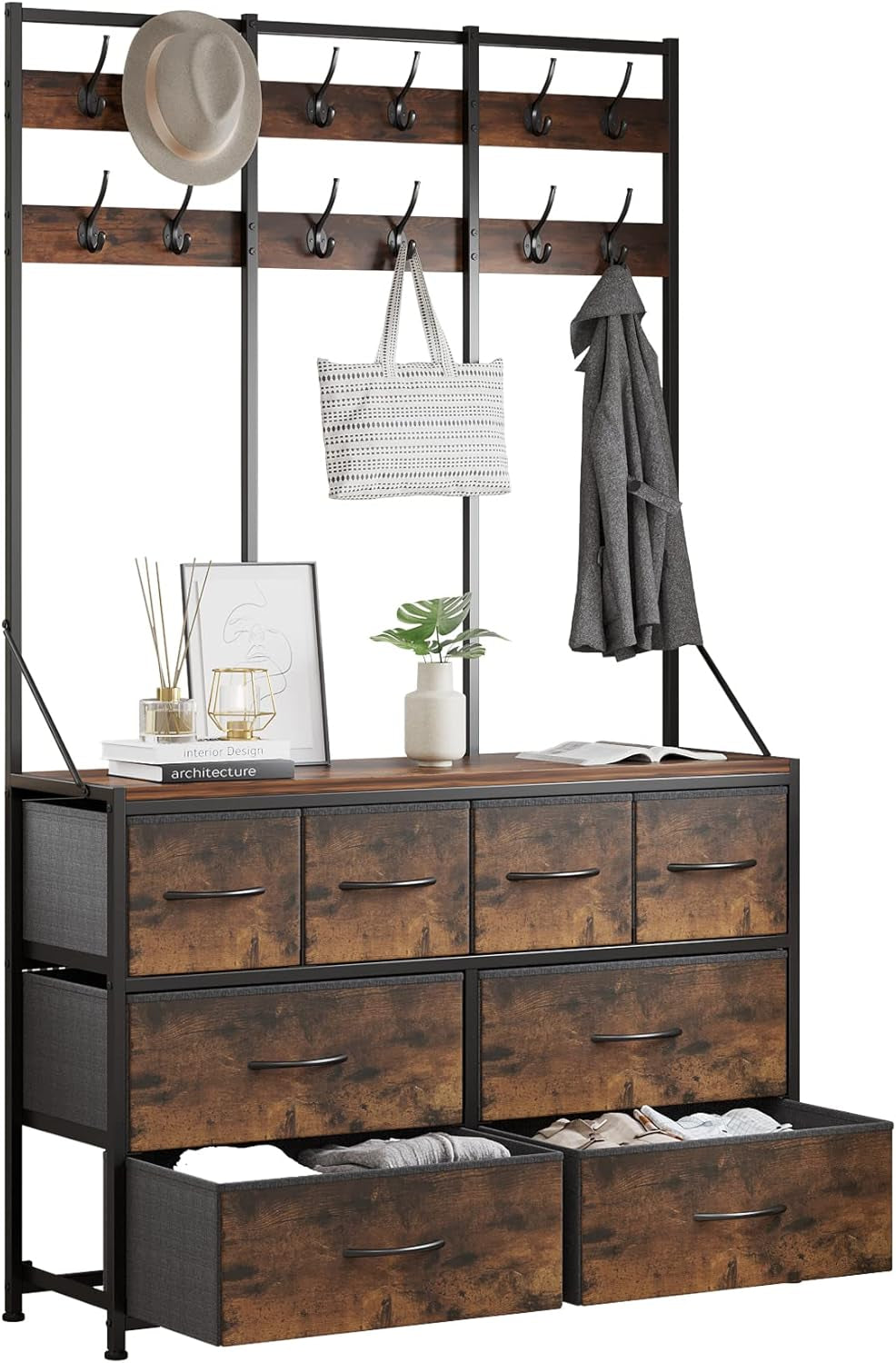Eight Drawer Dresser With Textile Drawers Walnut Finish
