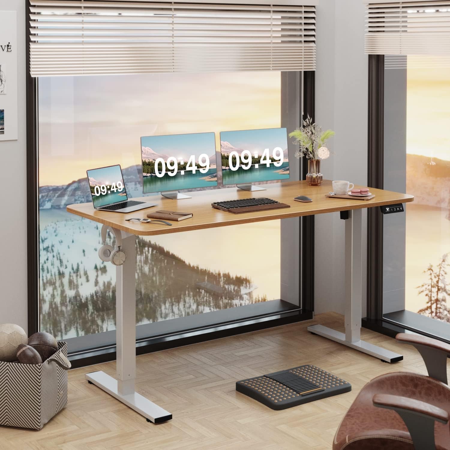 Electric Height Adjustable Standing Desk 55x24 Inch Wood Top With Memory Presets